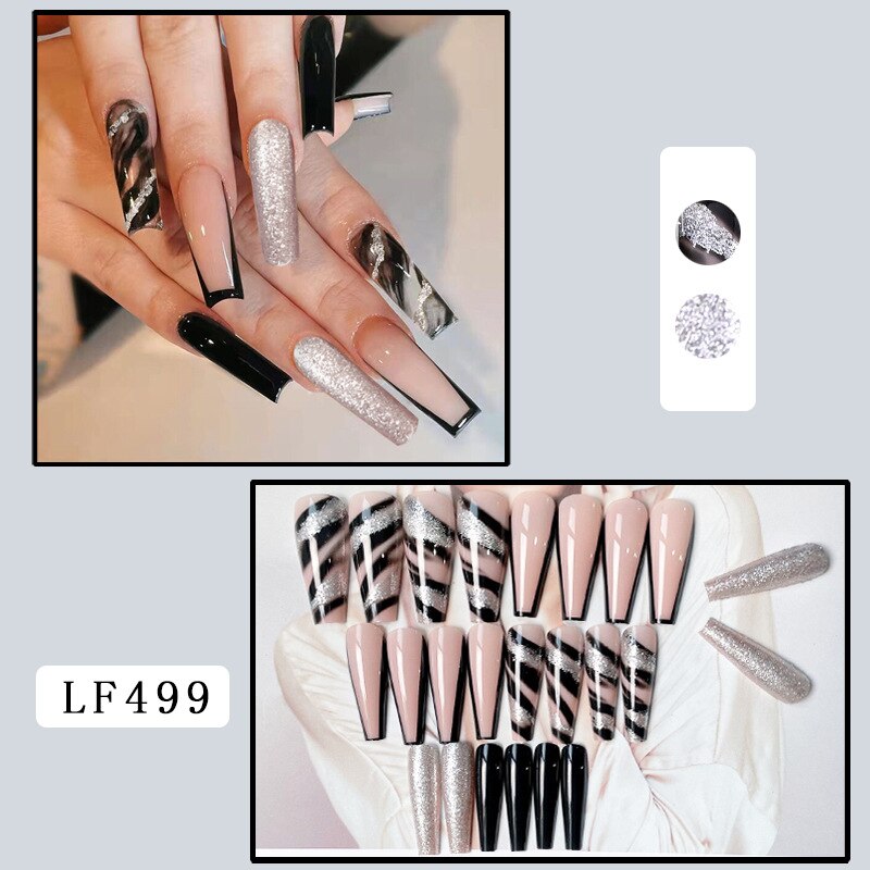 24Pcs/Box Sweet Long Round/Square Head False Nail Art Full Cover Detachable Artificial Y2k Fake Nails Ballerina Press on Nails