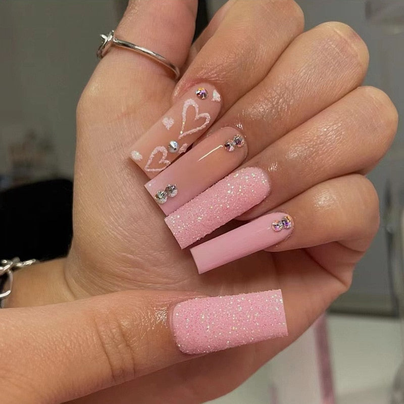 24pcs artificial nails pink french press on nails Sticker Fake Nails Tips With Glue Full Cover Detachable Finished Fingernails