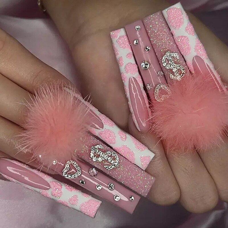 24pcs/box fake nails with Glue Detachable Long Ballerina False Nails With Design Wearable Fake Nails Full Cover