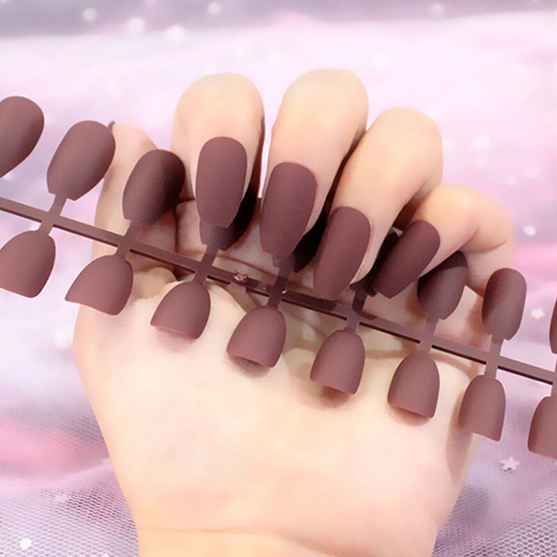 24Pcs/Sheet Matte Fake Nails Full Cover Ballet Fake Nail Elegant Solid Color Long Coffin False Nails Art Artificial Fingernails