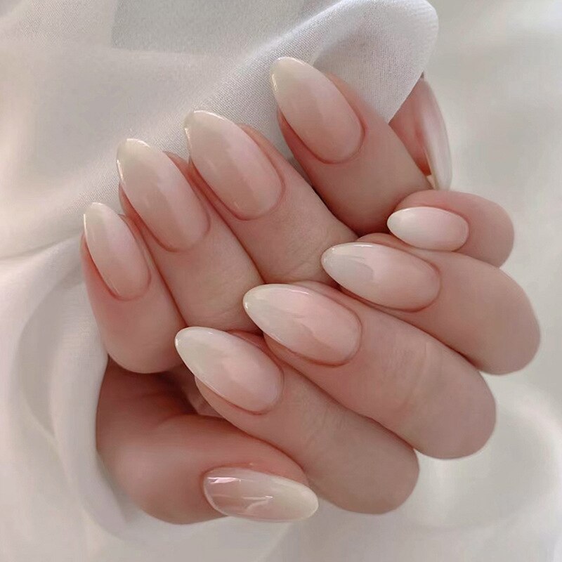 24pcs Long gradient nude false nail with glue simple artifical press on nails acrylic nails natural stick on nails set