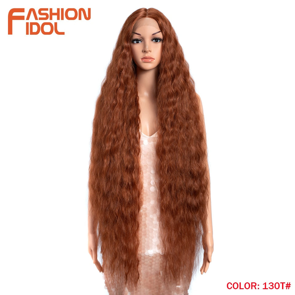 42" Loose Wave Lace Front Wig Hair Synthetic Wigs For Women Ombre Blonde Water Wavy Long Curly Hair Wig Cosplay