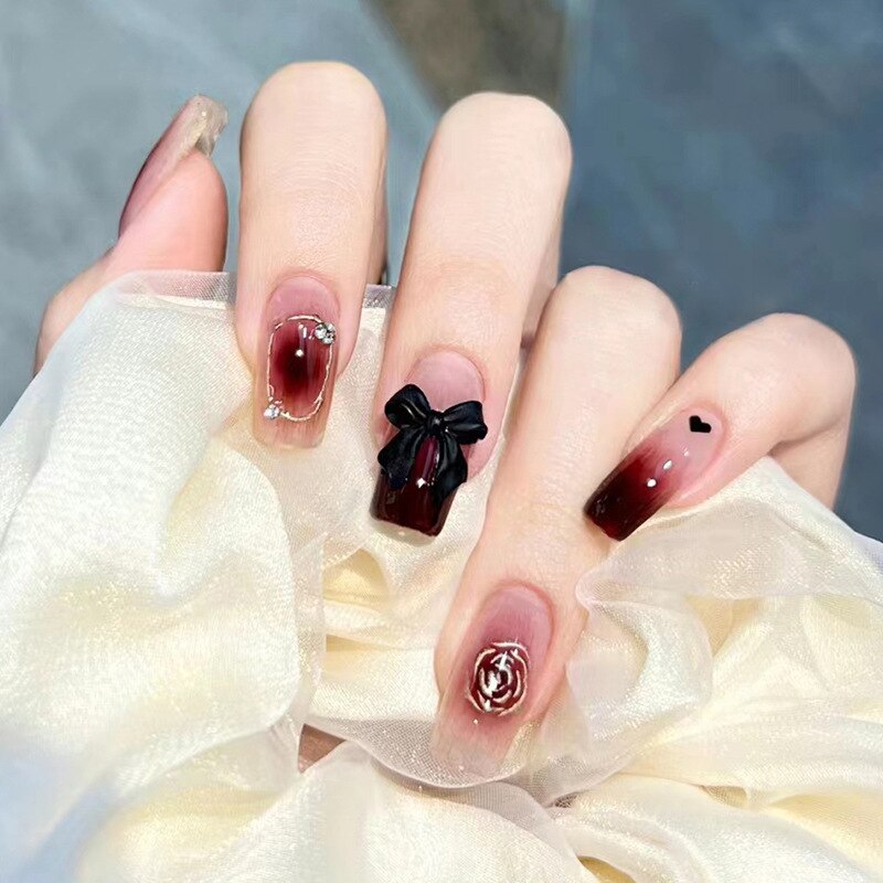 24pcs Wearable Pink Press On Fake Nails Tips With Glue false nails design Butterfly Lovely Girl false nails With Wearing Tools