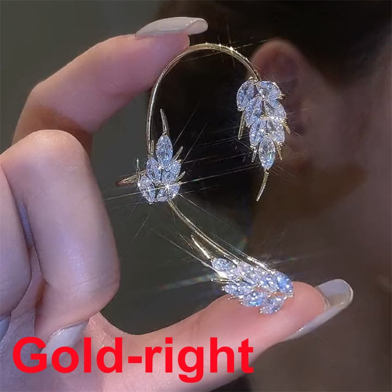 1PC Cute Leaf Clip Earring For Women Without Piercing Punk Rock Sparkling Zircon Ear Cuff Girls Ear-hook Jewelry Gifts