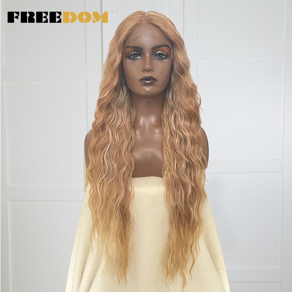 Synthetic Lace Wig Long Deep Wavy Ombre Blonde Ginger Lace Wigs For Black Women Heat Resistant Cosplay Wigs