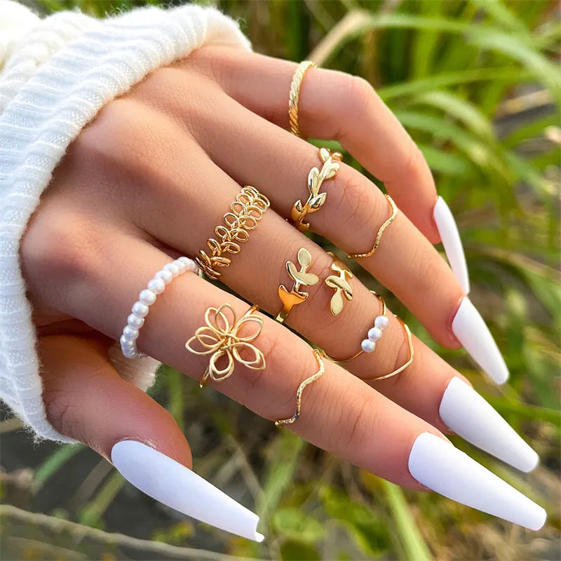 Bohemian Geometric Rings Sets Crystal Star Moon Flower Butterfly Constellation Knuckle Finger Ring Set For Women Jewelry