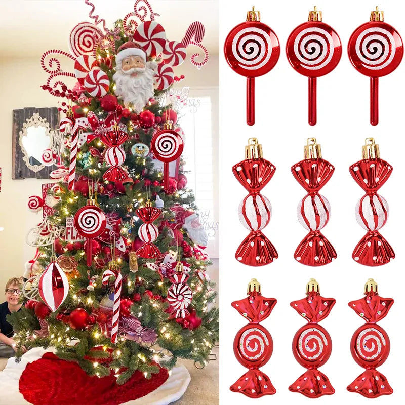 6pcs Christmas Lollipop Candy Cane Pendant Xmas Tree Hanging Ball Ornaments Christmas Decorations for Home New Year Gift