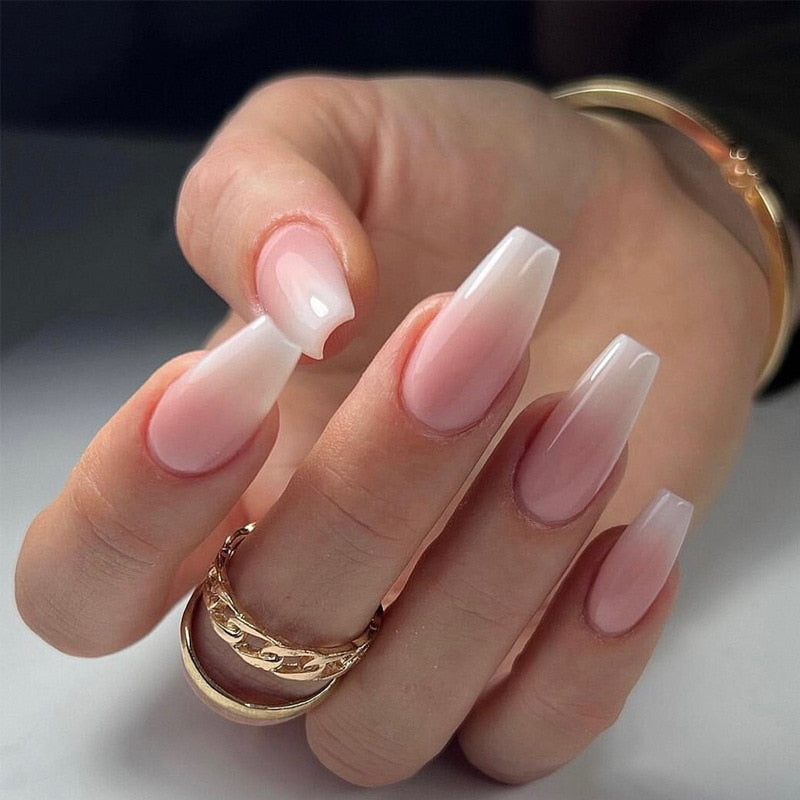 24pcs/box fake nails with Glue Detachable Long Ballerina False Nails With Design Wearable Fake Nails Full Cover