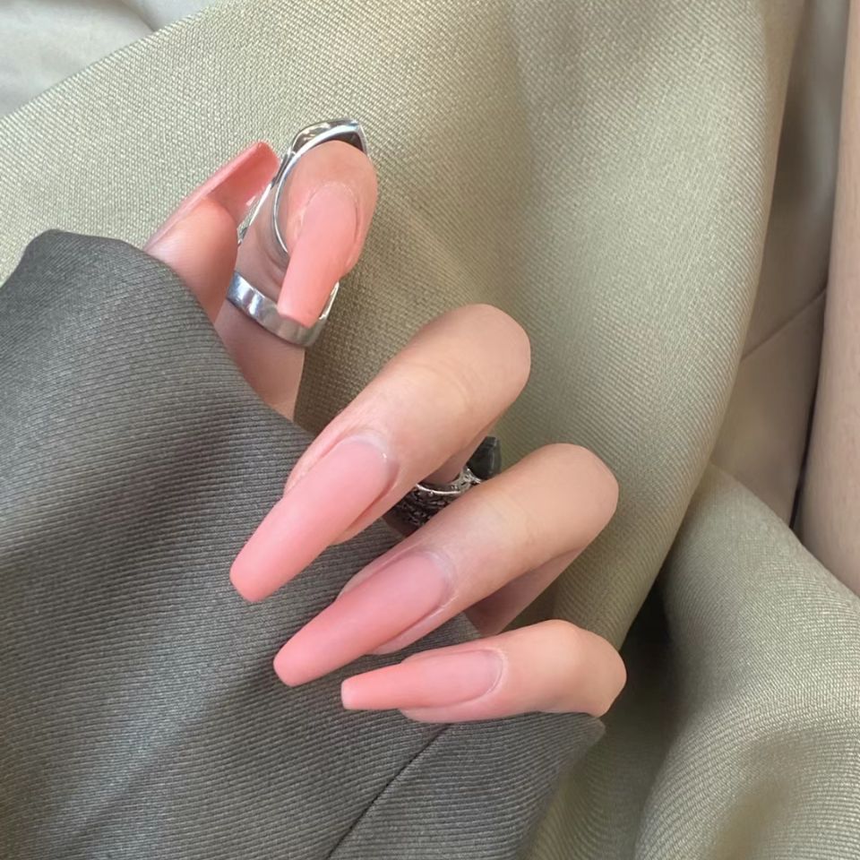 24pcs/Box Long Stiletto False Nails with Glue Red Nude Pink White MilkTea Color Jelly Nails Tips Full Cover Press On Nails