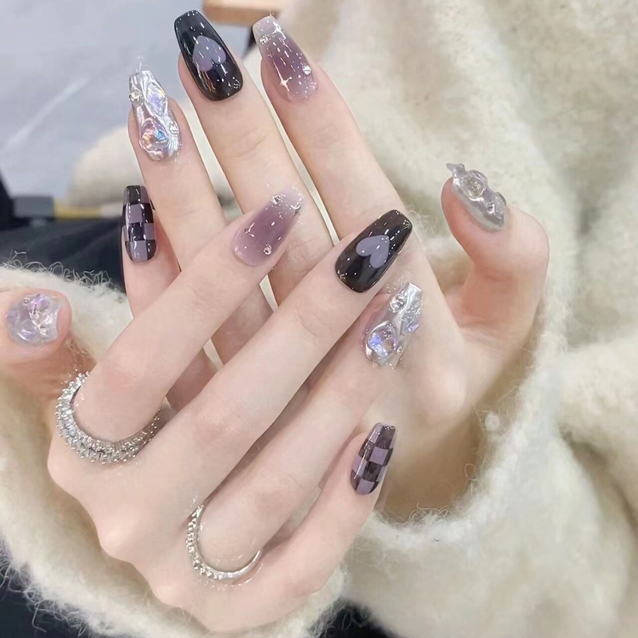 24pcs/box gradient French artifical nails with glue shiny star Fake Nails Lovely Girl korean press on nails ballerina False Nail