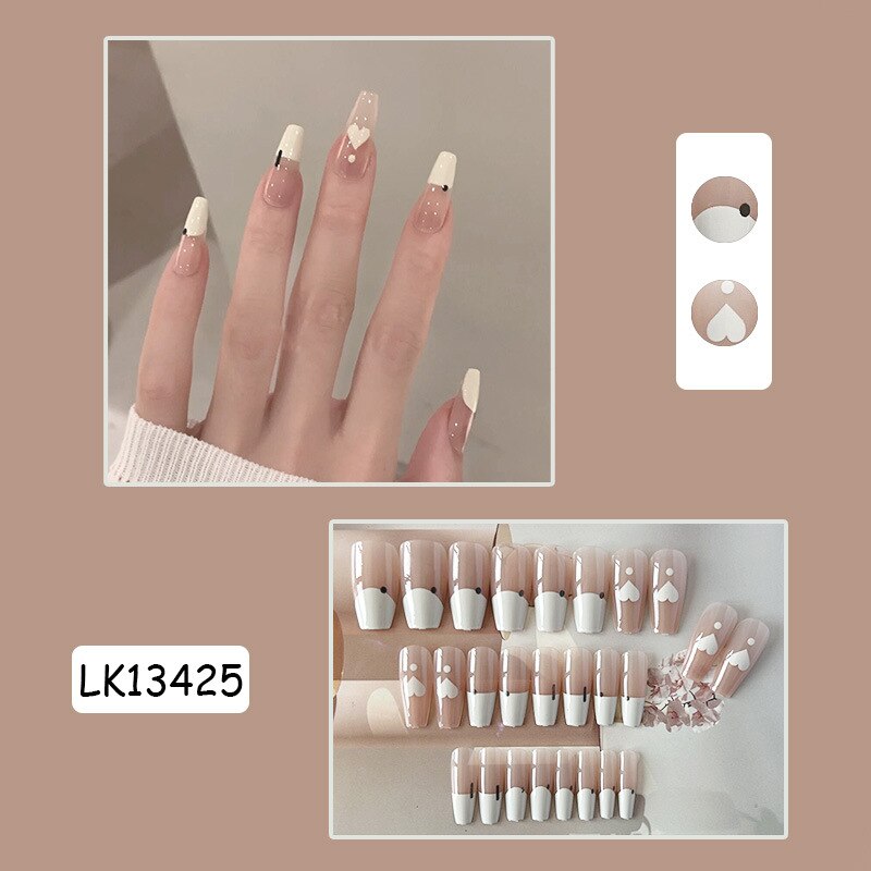 24pc Wearable Gradient fake Nails Nude pink natural Artificial Nails with glue coffin short ballet acrylic press on nails