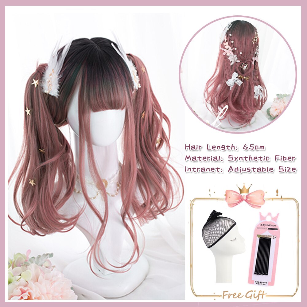 Cosplay Purple Blue High Gloss Bangs Synthetic Long Curly Hair Wig Lolita Women Heat-resistant Wig