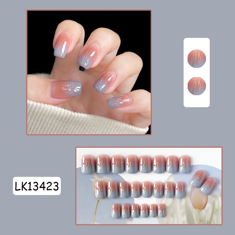 24pc Wearable Gradient fake Nails Nude pink natural Artificial Nails with glue coffin short ballet acrylic press on nails