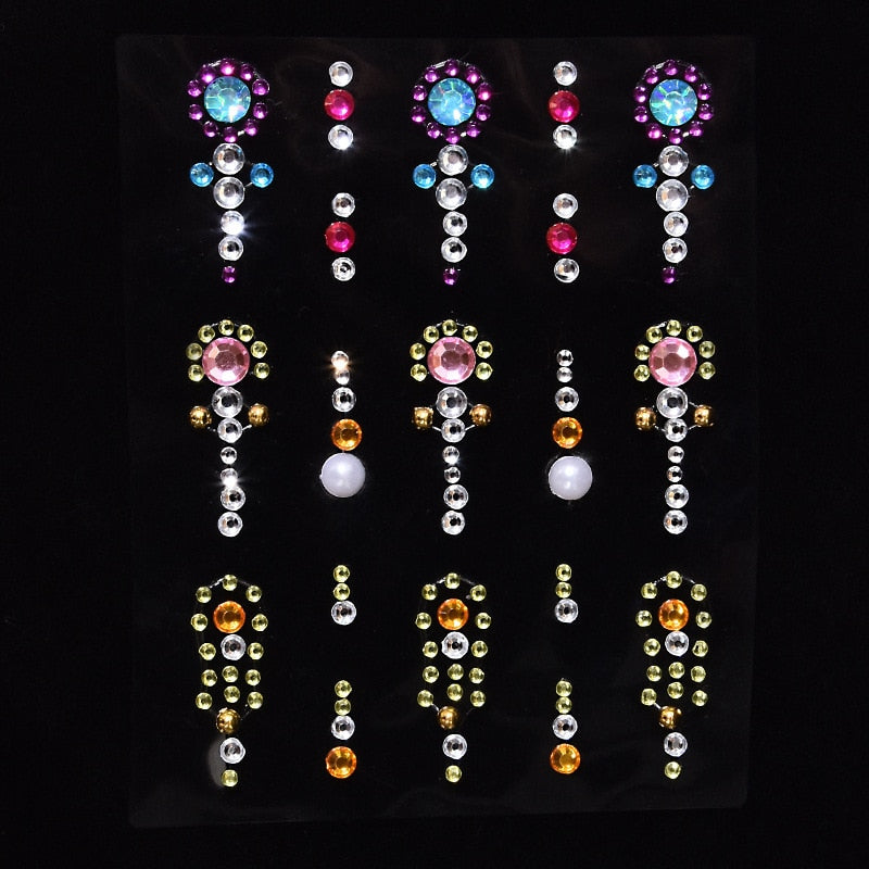 1 Pcs Disposable Tattoo Stickers Face Jewelry Color Crystal Diamond DIY Eyes Face Body Waterproof Makeup Decorations Rhinestones