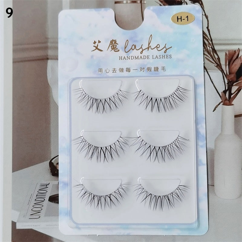 3pairs Mink Eyelashes Invisible Band Lash Extension Natural False Eyelashes Cross Cluster Fairy 3D Faux