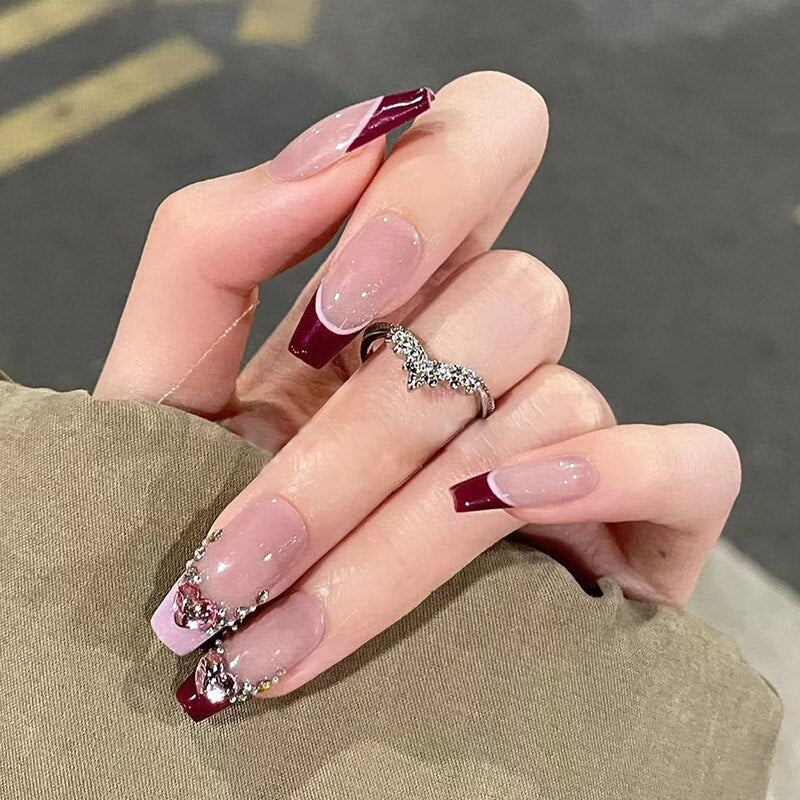 24pcs Wearable Pink Press On Fake Nails Tips With Glue false nails design Butterfly Lovely Girl false nails With Wearing Tools