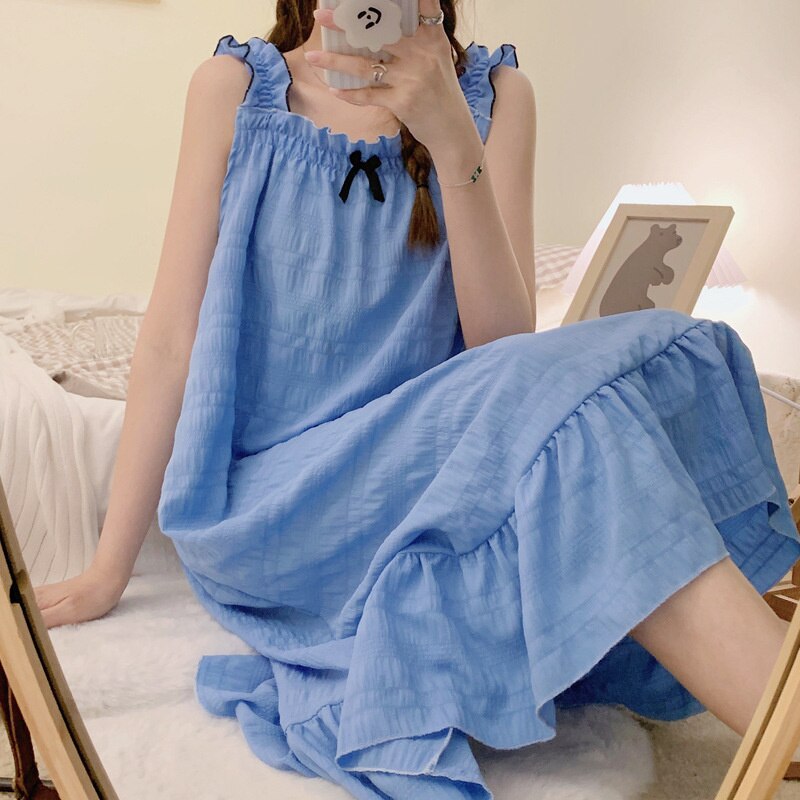 Summer Nightwear Women Cotton Sleeveless Strap Sweet Nightdress Sleepwear Nightgowns Home Clothes Sleepshirt Girl Pajamas Nighty