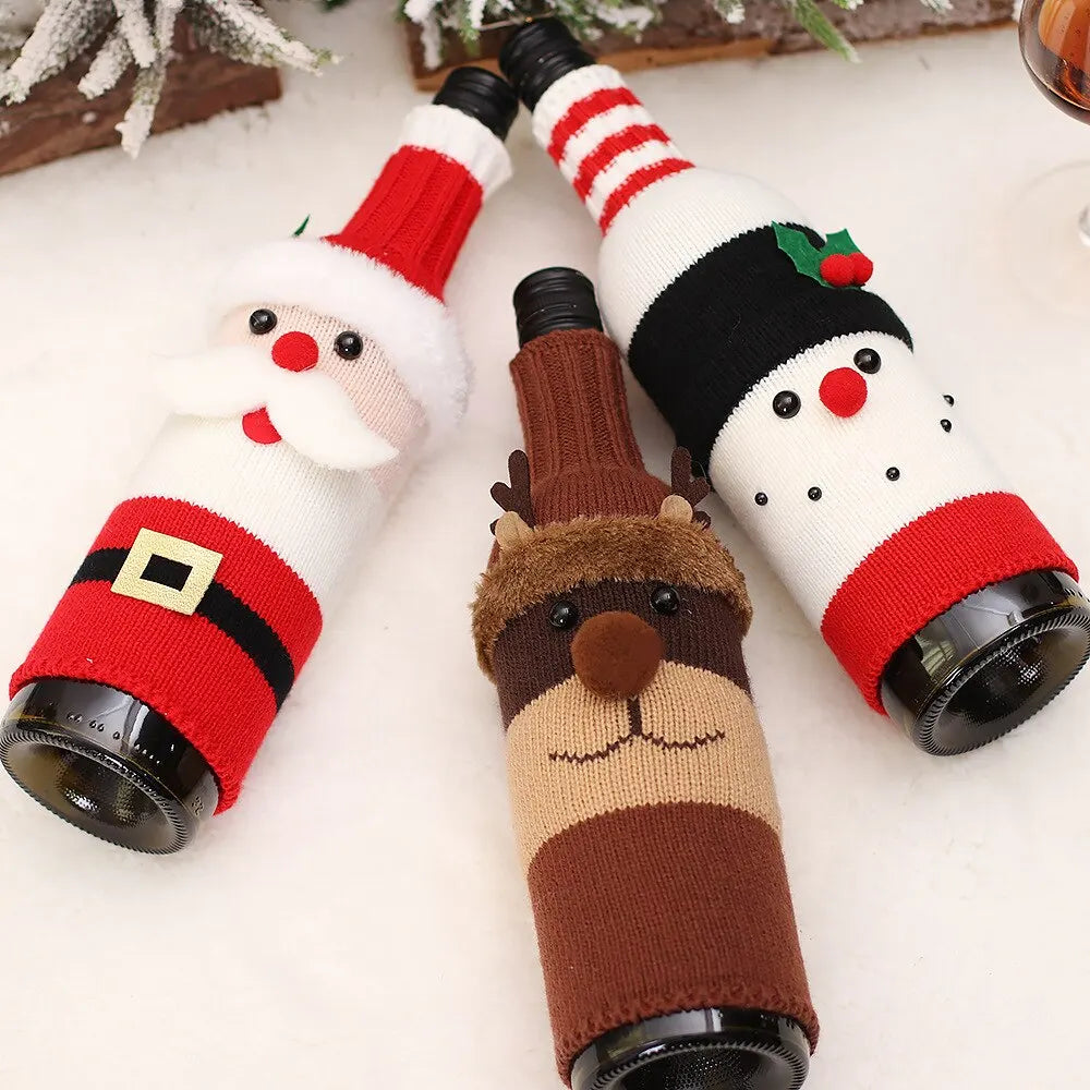 Christmas Decorations Knitting Wool Belt Elderly Wine Bottle Set Table Decor Kitchen Decoration