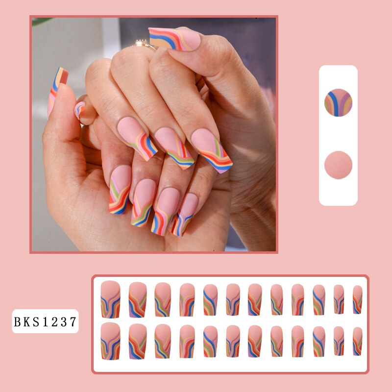 24Pcs/Box Sweet Long Round/Square Head False Nail Art Full Cover Detachable Artificial Y2k Fake Nails Ballerina Press on Nails