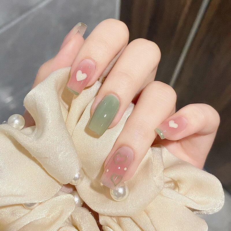 24PCS Khaki Nude Press On False Nails Tips Long Ballerina Pure Color Acrylic Fake Nails Coffin Full Cover Nail With Glue Designs