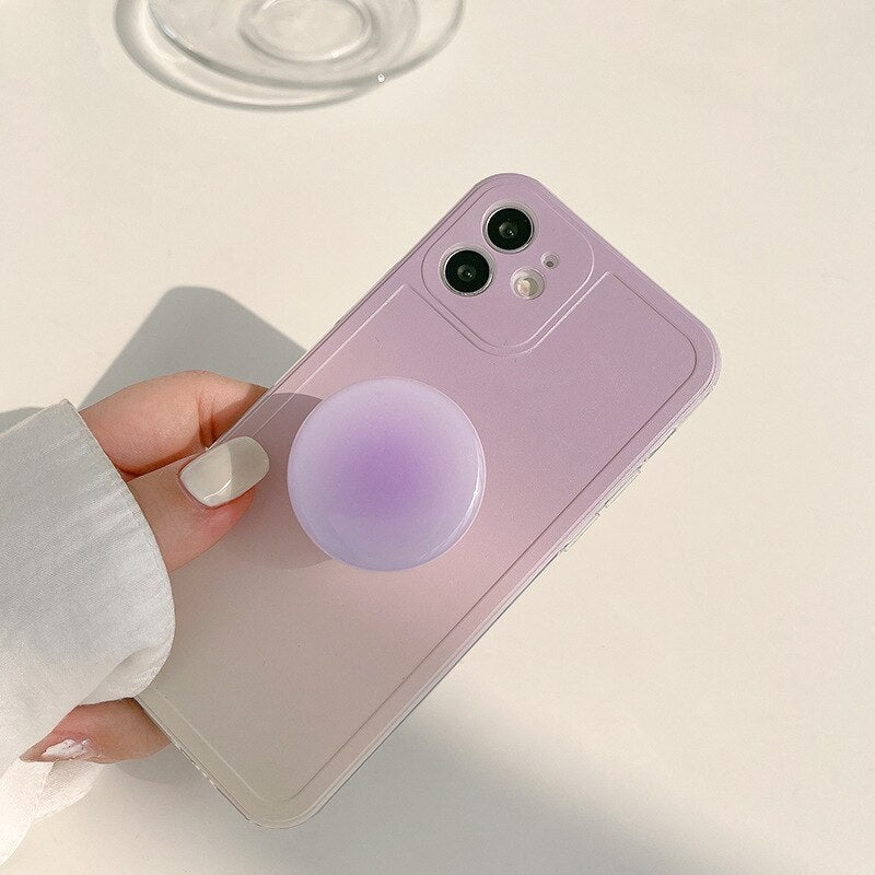 Retro artist Gradient bracket Holder Stand Korean Phone Case For iPhone 14 13 11 12 Pro Max 14Plus Xr Xs Max 7 8 Plus Case Cover