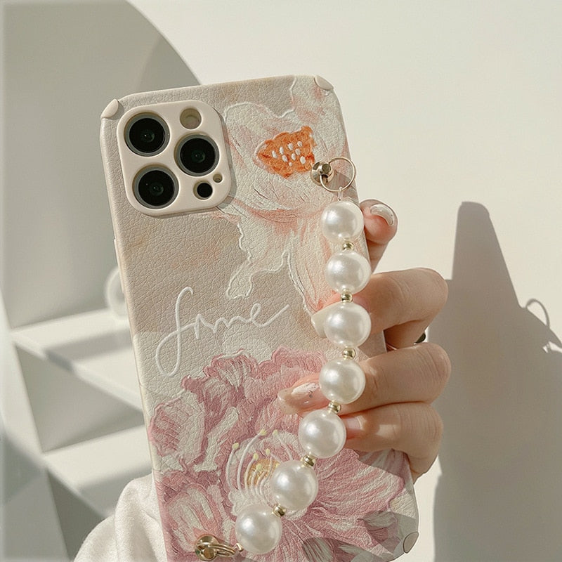 Retro big flower soft silicone 3d leather phone case for iphone 13 11 14 pro max 12 mini 7 8 plus x xr xs max cute conque shell