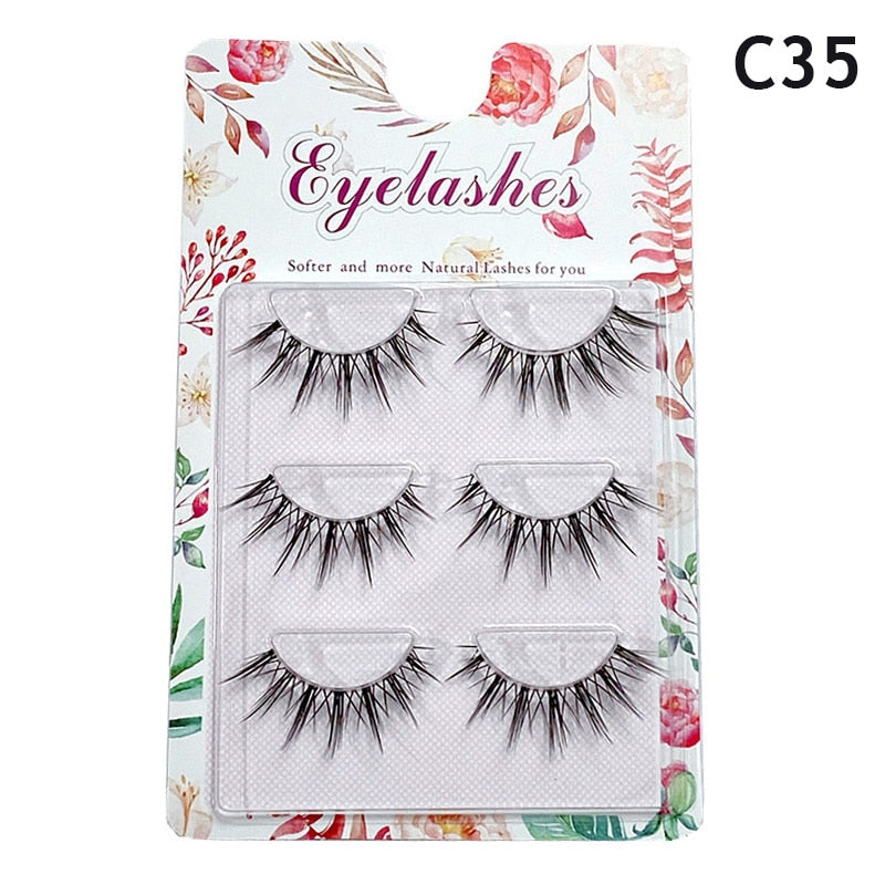 3pairs Mink Eyelashes Invisible Band Lash Extension Natural False Eyelashes Cross Cluster Fairy 3D Faux