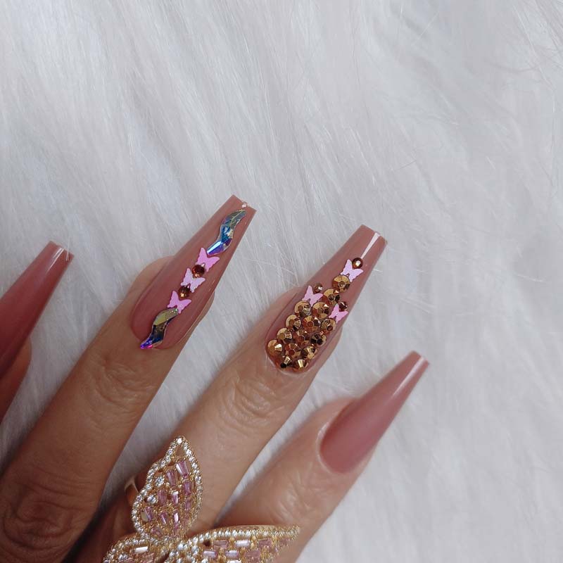 24pcs luxury jewelry ballet coffin fake nails crystal diamond