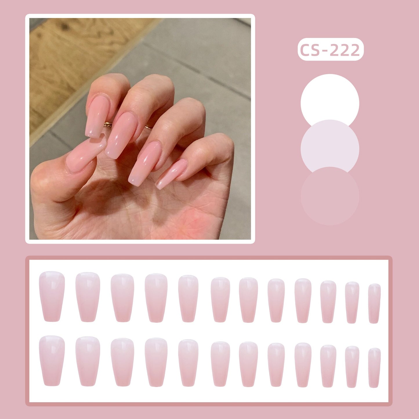 24PCS Khaki Nude Press On False Nails Tips Long Ballerina Pure Color Acrylic Fake Nails Coffin Full Cover Nail With Glue Designs