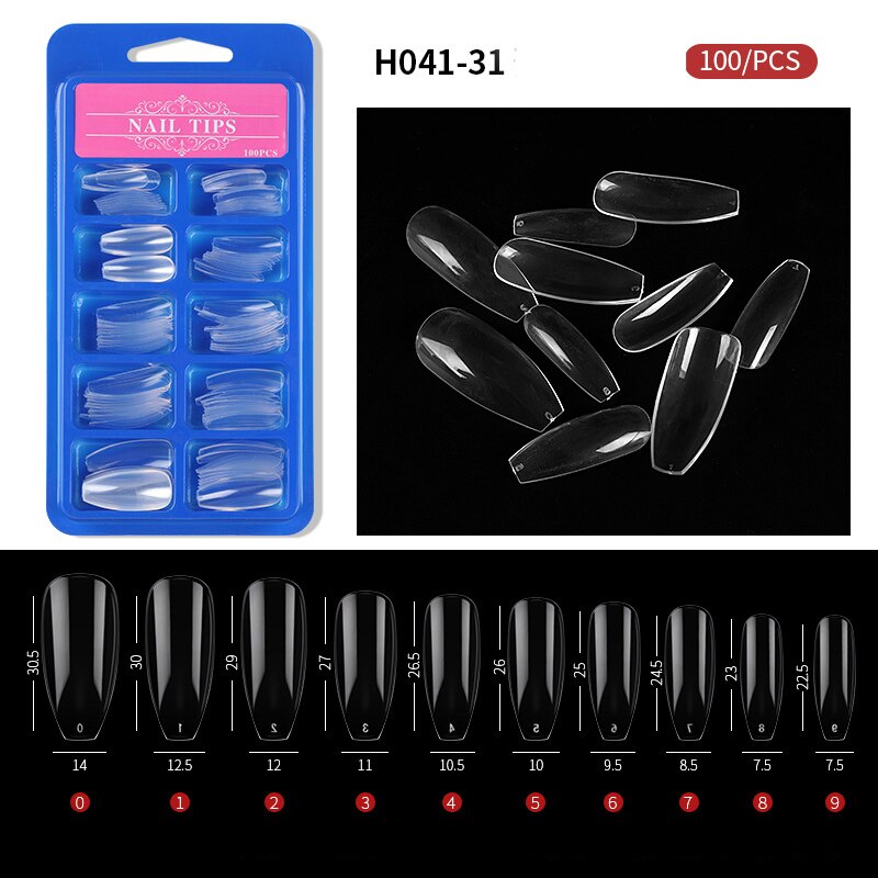 100pcs/box Clear Transparent Seamless Fake Nails Full Coverage False Nails Tips Short T-shaped Water Drop Full Sticker For Nails