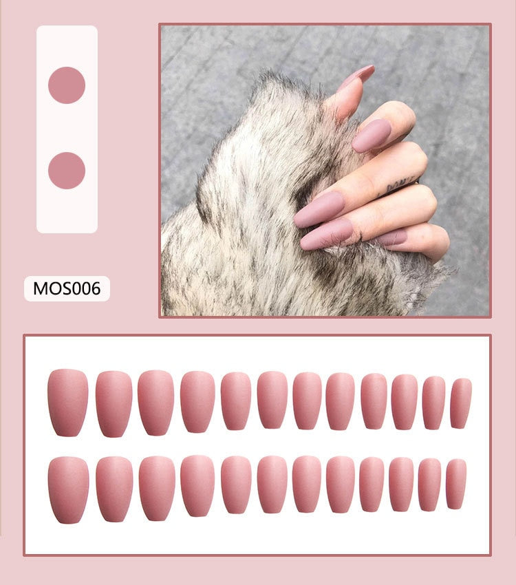 24pcs ballet Matte Solid Color False Nails Removable Artificial Nails with Natural Fit full cover white nail tips nails press on