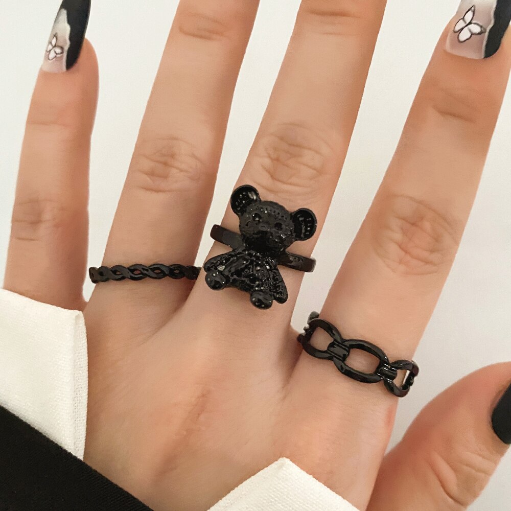 22pcs Heart Black Rings Set For Women Vintage Geometric Cross Pearl Butterfly Finger Rings Women Party Jewelry