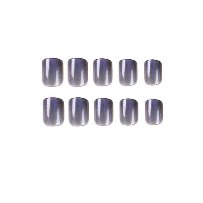 24pcs Purple Cat Eye False Nail Manicure Set Silver Glitter Reusable Acrylic Nail Tips Short Square Head for Girl Nail Art Tips