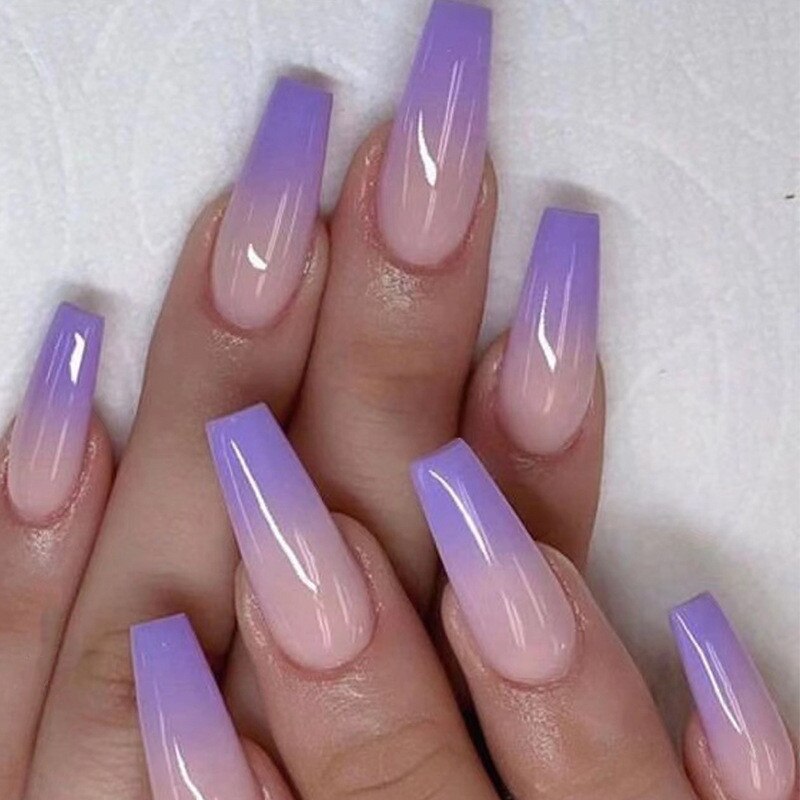 24Pcs Purple Y2K Press on Nails Star Diamond Designs Full Cover Fake Nails Long Coffin Acrylic False Nails