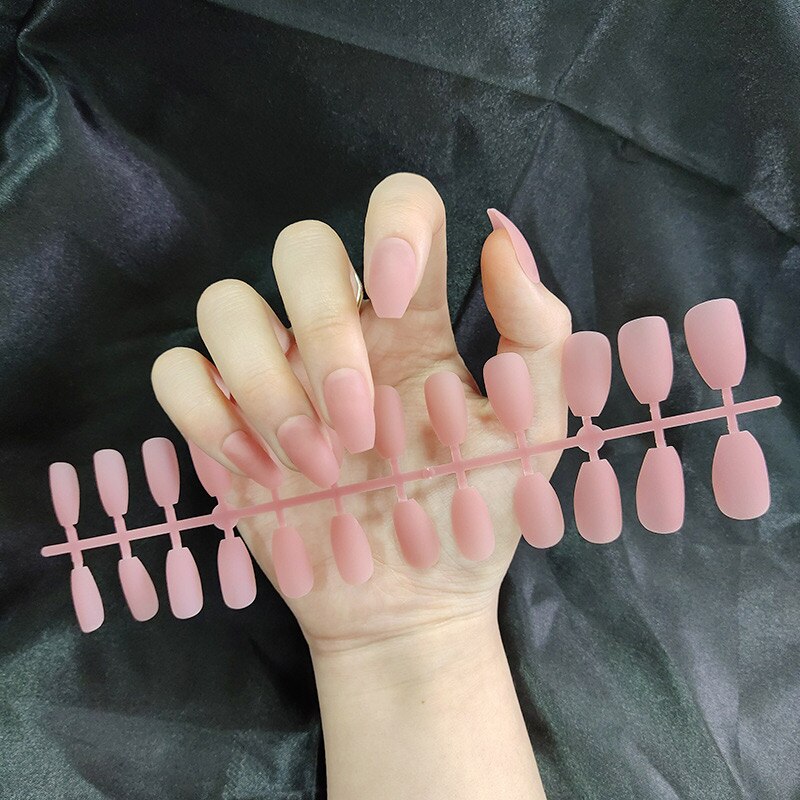 24Pcs/Sheet Matte Fake Nails Full Cover Ballet Fake Nail Elegant Solid Color Long Coffin False Nails Art Artificial Fingernails