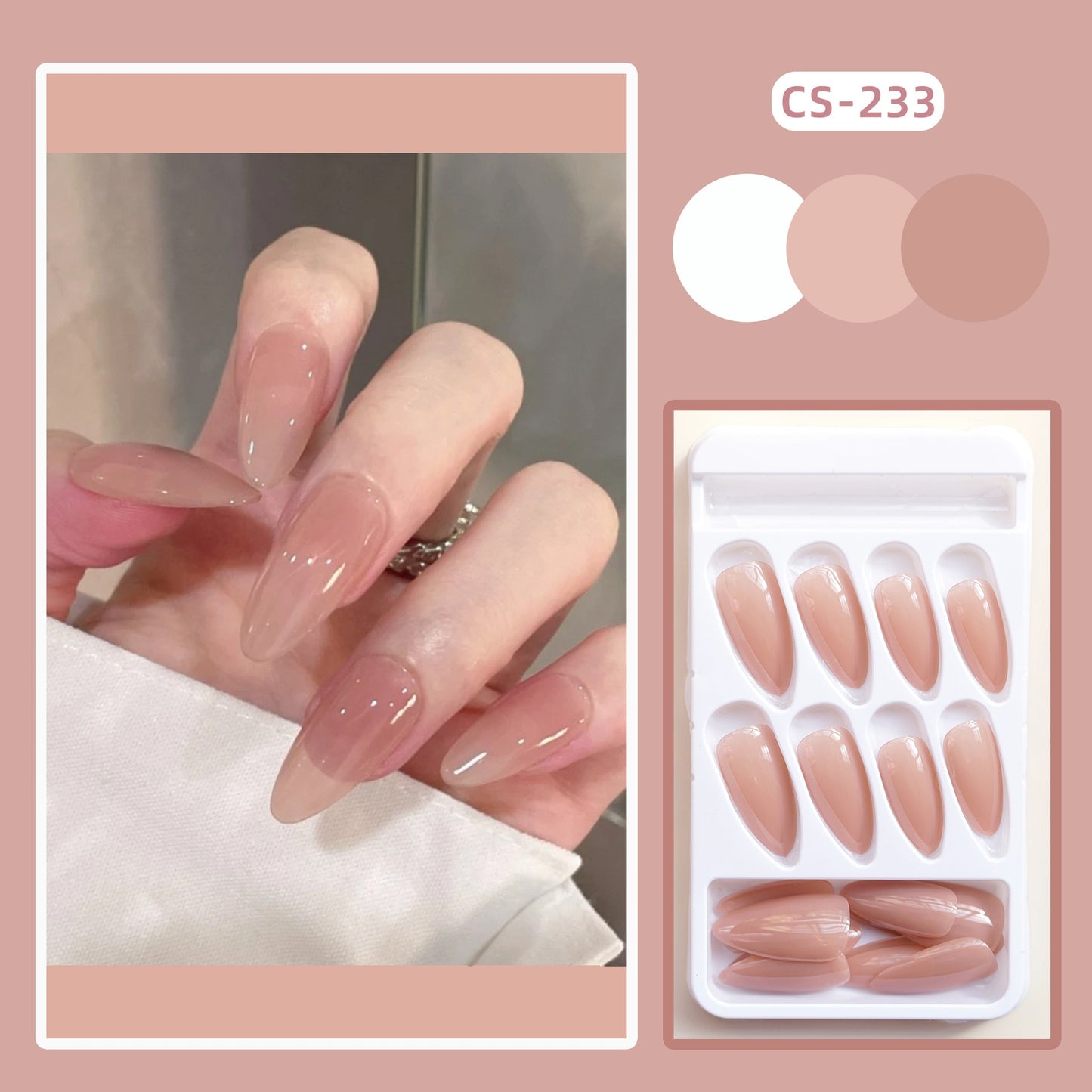 24pcs/Box Long Coffin False Nails Art Rose with Glue Wearable Nude Pink White Color Jelly Nails Tips Full Cover Press On Nails