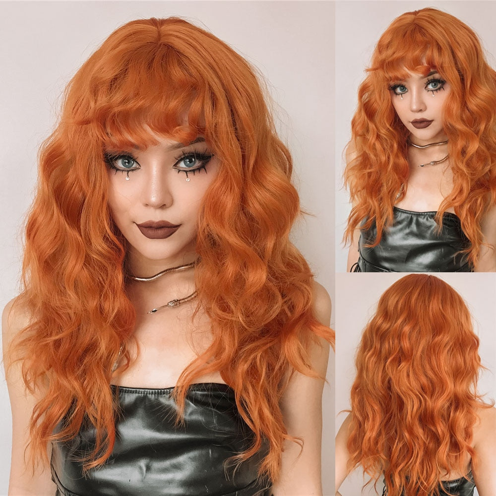 Black Curly Synthetic Wigs Natural Long Women's Wig with Bangs Deep Water Wave Bohemian Cosplay Wig For Black Women Fake Hair