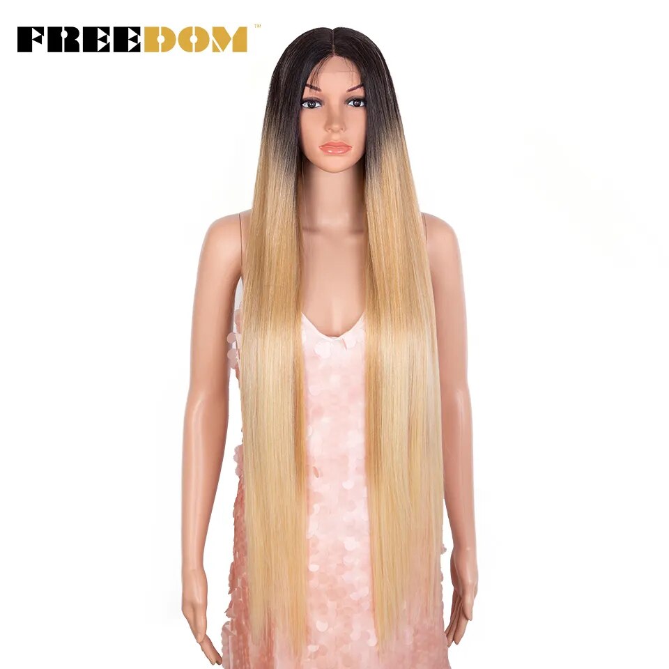 Synthetic Lace Wig 38 Inch Deep Part Long Straight Wig Ombre Pink Cosplay Wigs Synthetic Lace Front Wigs For Black Women