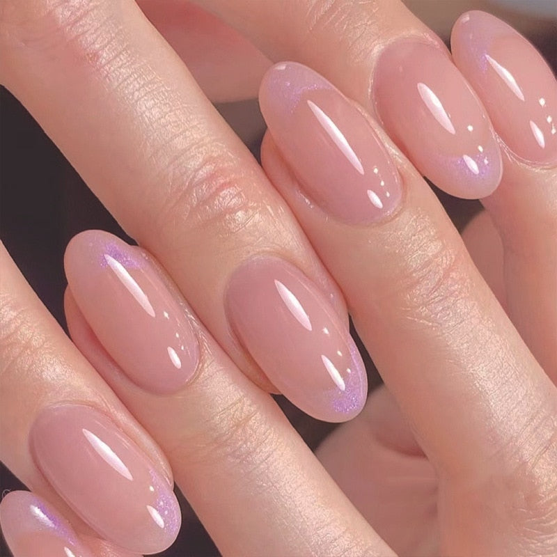 24pcs Long gradient nude false nail with glue simple artifical press on nails acrylic nails natural stick on nails set