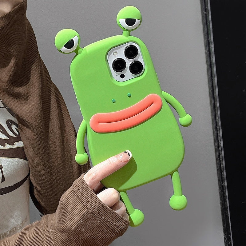 Funny Soft Silicone 3D Frog Phone Case For iPhone 14 13 11 12 Pro Max XS XR X 7 8 Plus SE Cartoon Cute Shockproof Bumper Cover