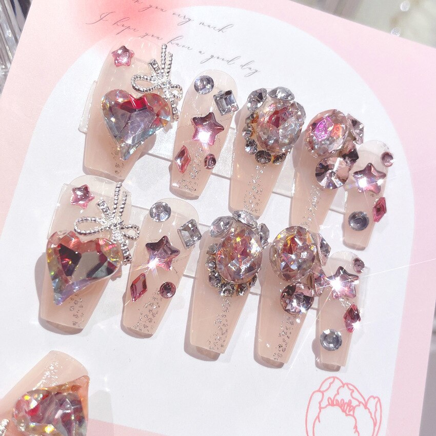 24pcs removeable y2k false nails with heart designs full cover french fake nail patch acrylic press on nails stick on white nail