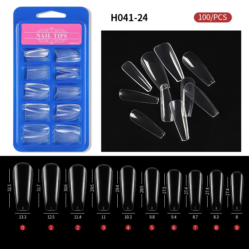 100pcs/box Clear Transparent Seamless Fake Nails Full Coverage False Nails Tips Short T-shaped Water Drop Full Sticker For Nails