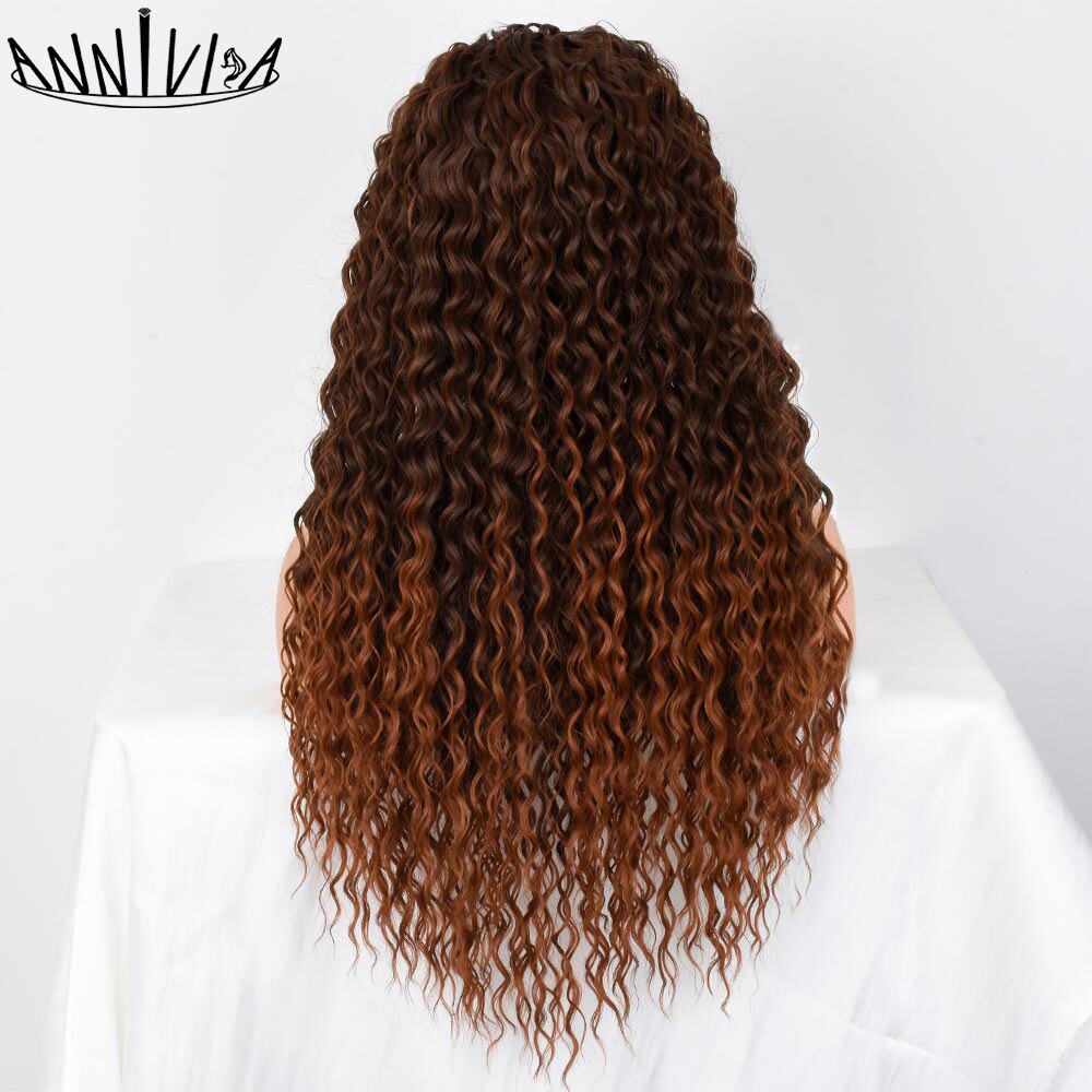 Long Curly Headband Wigs For Black Women 26Inch Water Wave Glueless Synthetic Hair Wigs For Daily Party Use