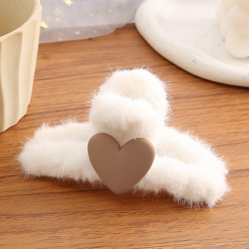 Cute Plush Heart Cartoon Bow Hair Claws For Women Girls Shark Hair Clips Hair Accesseries