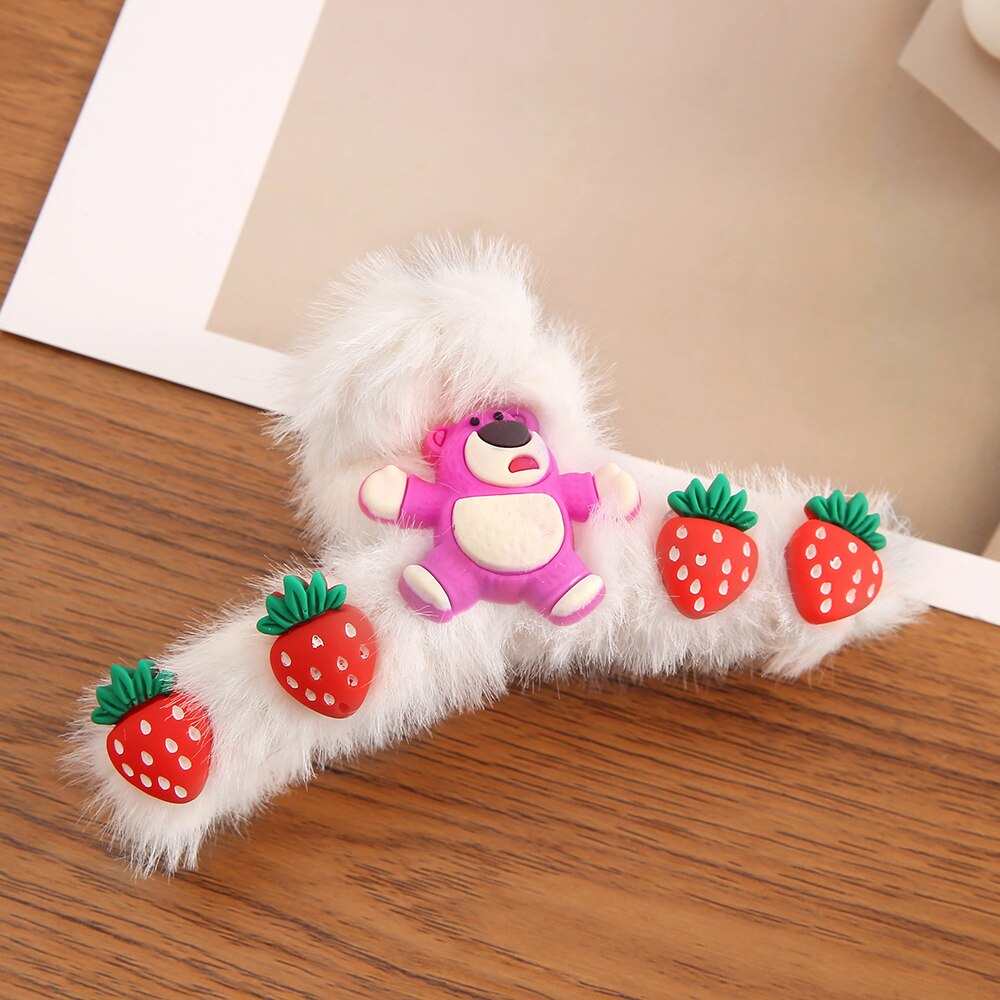 Cute Plush Heart Cartoon Bow Hair Claws For Women Girls Shark Hair Clips Hair Accesseries