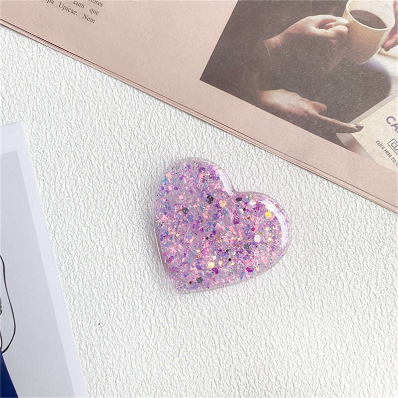 Korean Cute Epoxy Love Heart Phone Grip Tok Griptok Holder Ring For iPhone 14 13 Samsung Phone Accessories Glitter Lazy Bracket