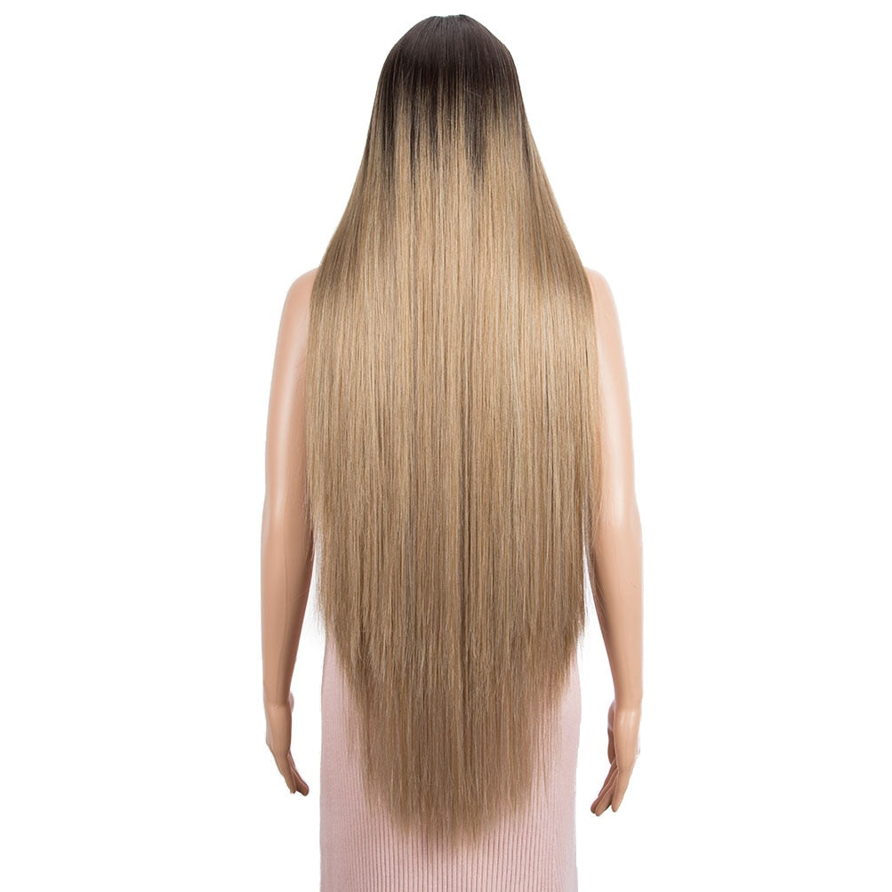 Synthetic Lace Wigs 38 Inch Long Straight Lace Wig Ombre Blonde Brown Pink Cosplay Wigs For Black Women