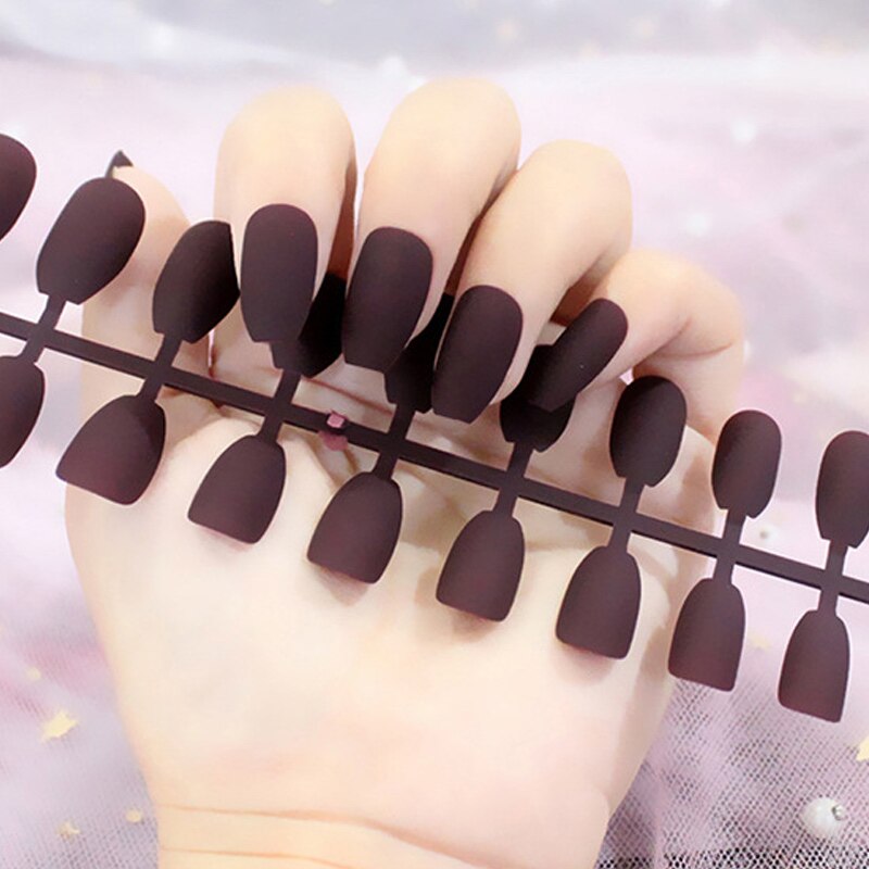 24Pcs/Sheet Matte Fake Nails Full Cover Ballet Fake Nail Elegant Solid Color Long Coffin False Nails Art Artificial Fingernails