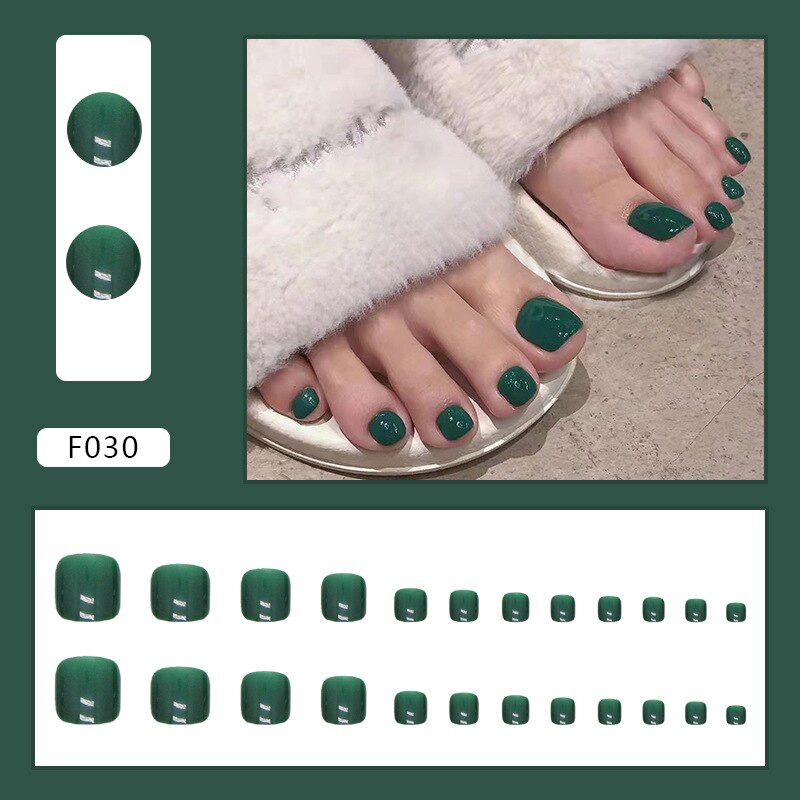 24pcs detachable fake toe nails Shiny fragment Jade foot nail stickers full cover white toe nail tips short press on toe nails