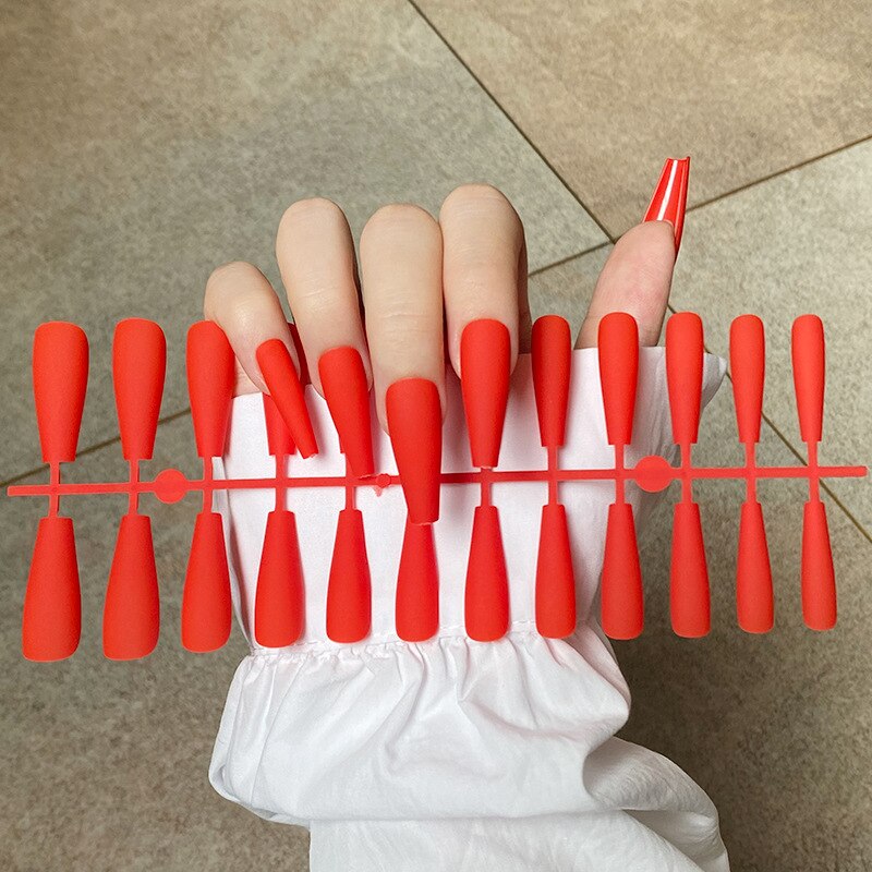 24Pcs/Sheet Matte Fake Nails Full Cover Ballet Fake Nail Elegant Solid Color Long Coffin False Nails Art Artificial Fingernails